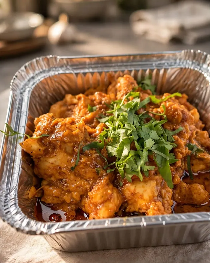 A curry in its takeaway tray