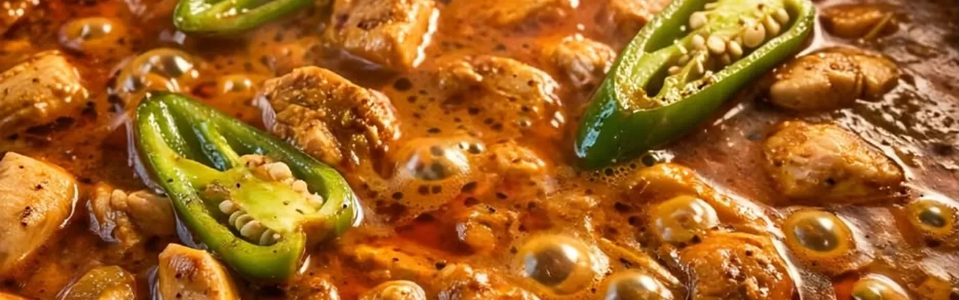 A karai of chicken with green chillies